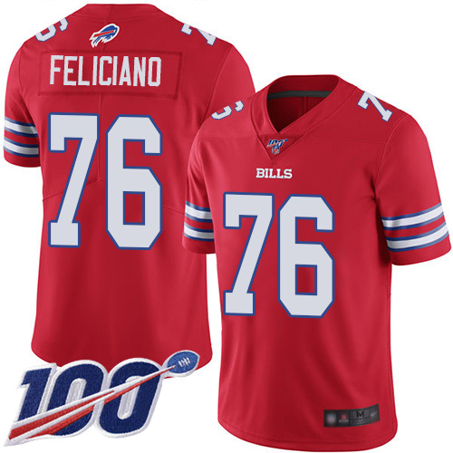 Men Buffalo Bills #76 Jon Feliciano Limited Red Rush Vapor Untouchable 100th Season NFL Jersey